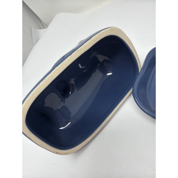 Whale Shaped Ceramic Butter Dish w Lid Deep Blue Modern Coastal Kitchen Decor - Picture 5 of 7